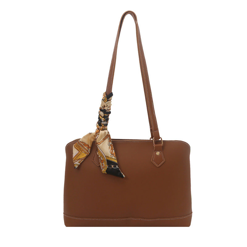Elegant Structured Tote Bag with Decorative Scarf Acalora