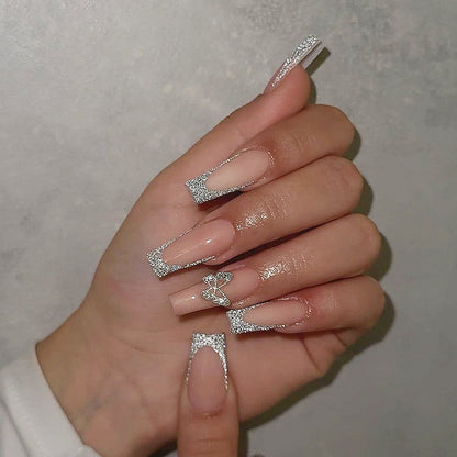 Elegant Silver Glitter Press-On Nail Set Acalora