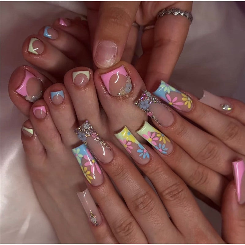 Artistic Floral Press-On Nail Art Acalora