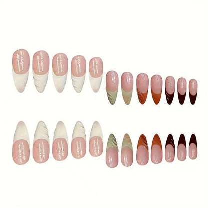 Artistic French Tip Press-On Nails with Curved Design Acalora