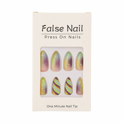 Artificial nails with soft ombre colors and creative patterns Acalora