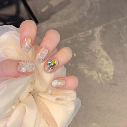 Decorative Press-On Nail Art Set with Gem Accents Acalora