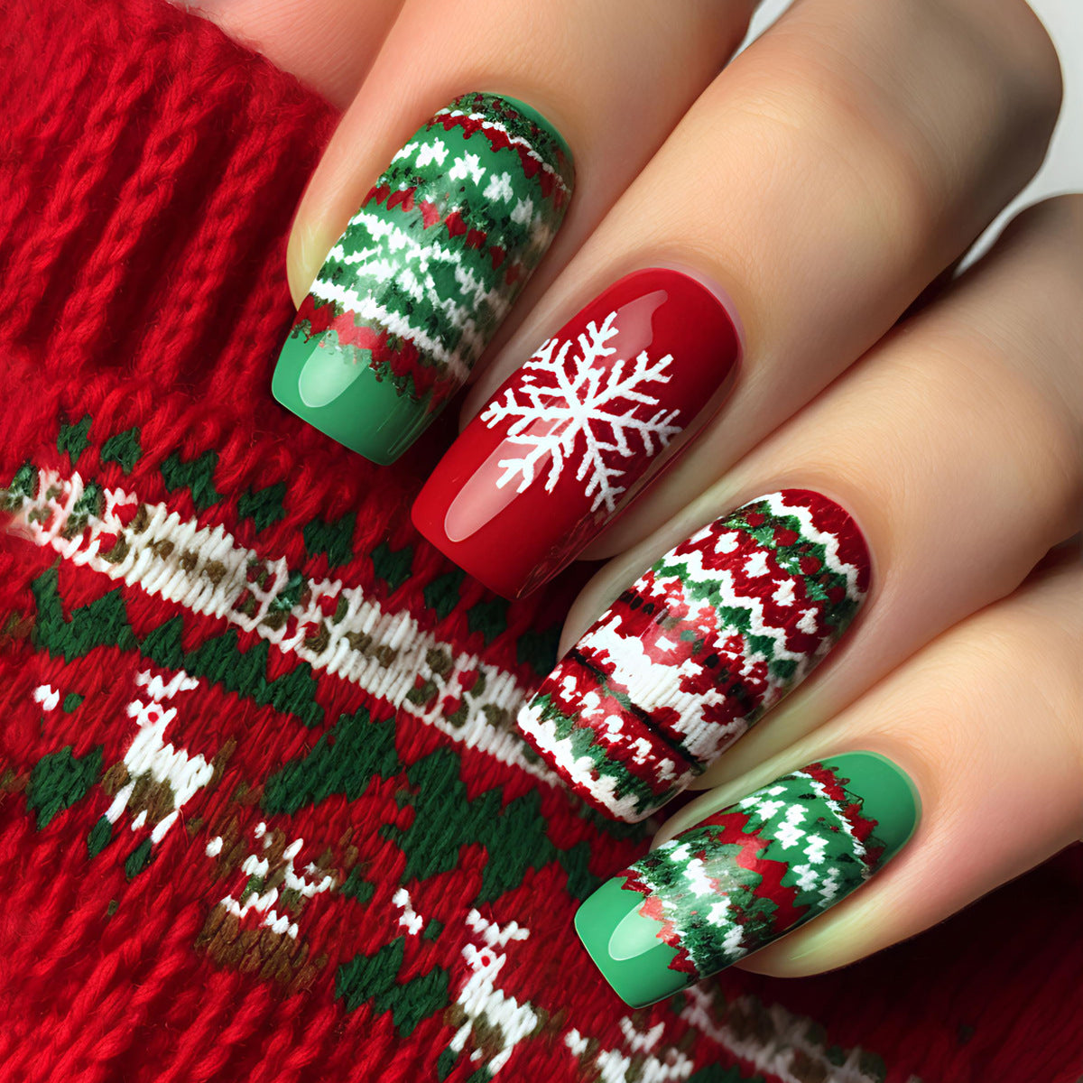 Festive Knit Pattern Nail Art Acalora