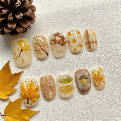 Autumn-Inspired Press-On Nail Art Set Acalora