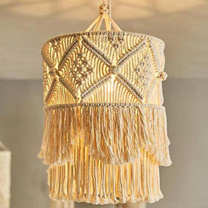 Elegant Macrame Hanging Lamp with Fringes Acalora