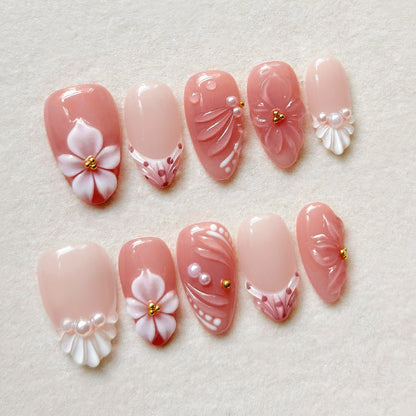 Floral Embellished Press-On Nail Set Acalora