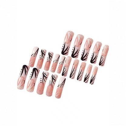 Artistic Press-On Nail Art Set with Floral and Abstract Design Acalora