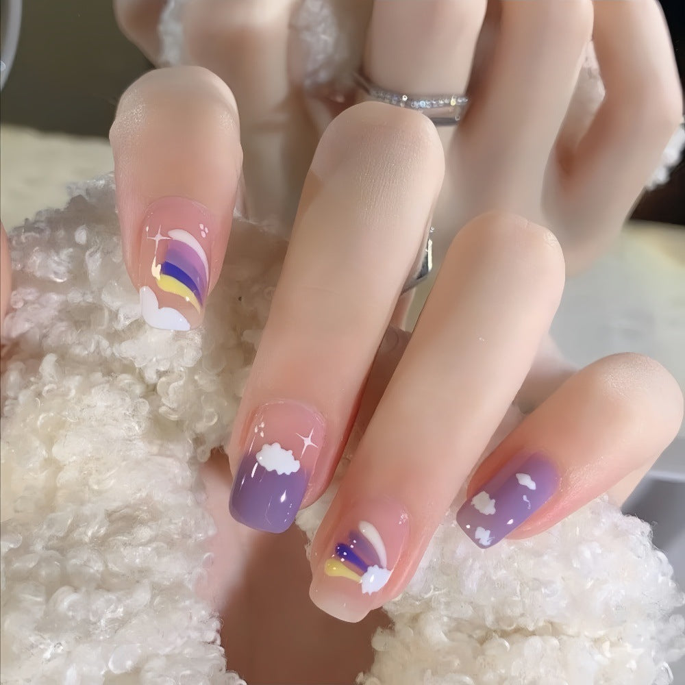 Creative Nail Art Set with colorful rainbow and cloud designs Acalora