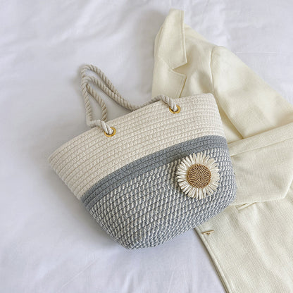 Handcrafted Floral Detail Straw Tote Bag Acalora