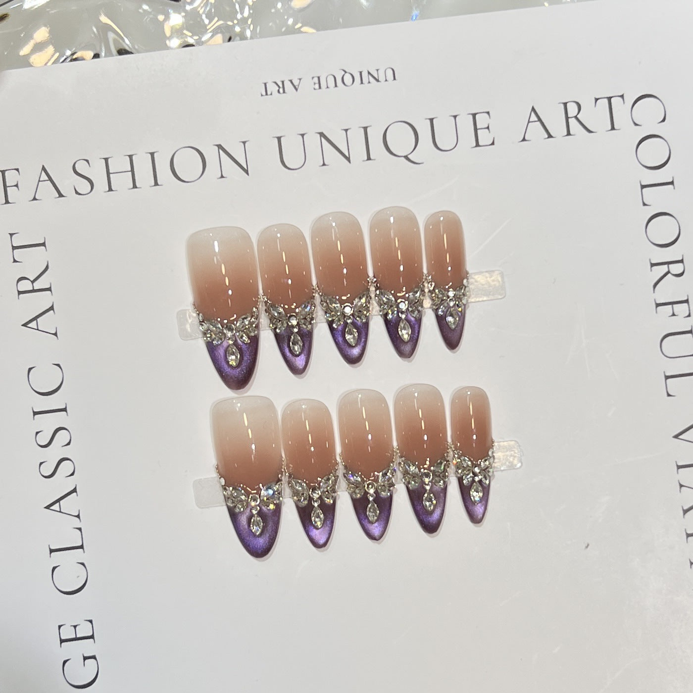 Elegant Stiletto Press-On Nail Set with Gemstone Embellishments Acalora