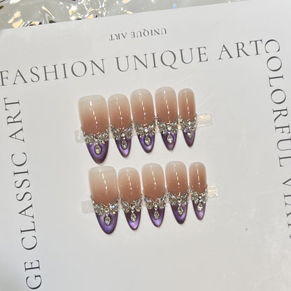 Elegant Stiletto Press-On Nail Set with Gemstone Embellishments Acalora