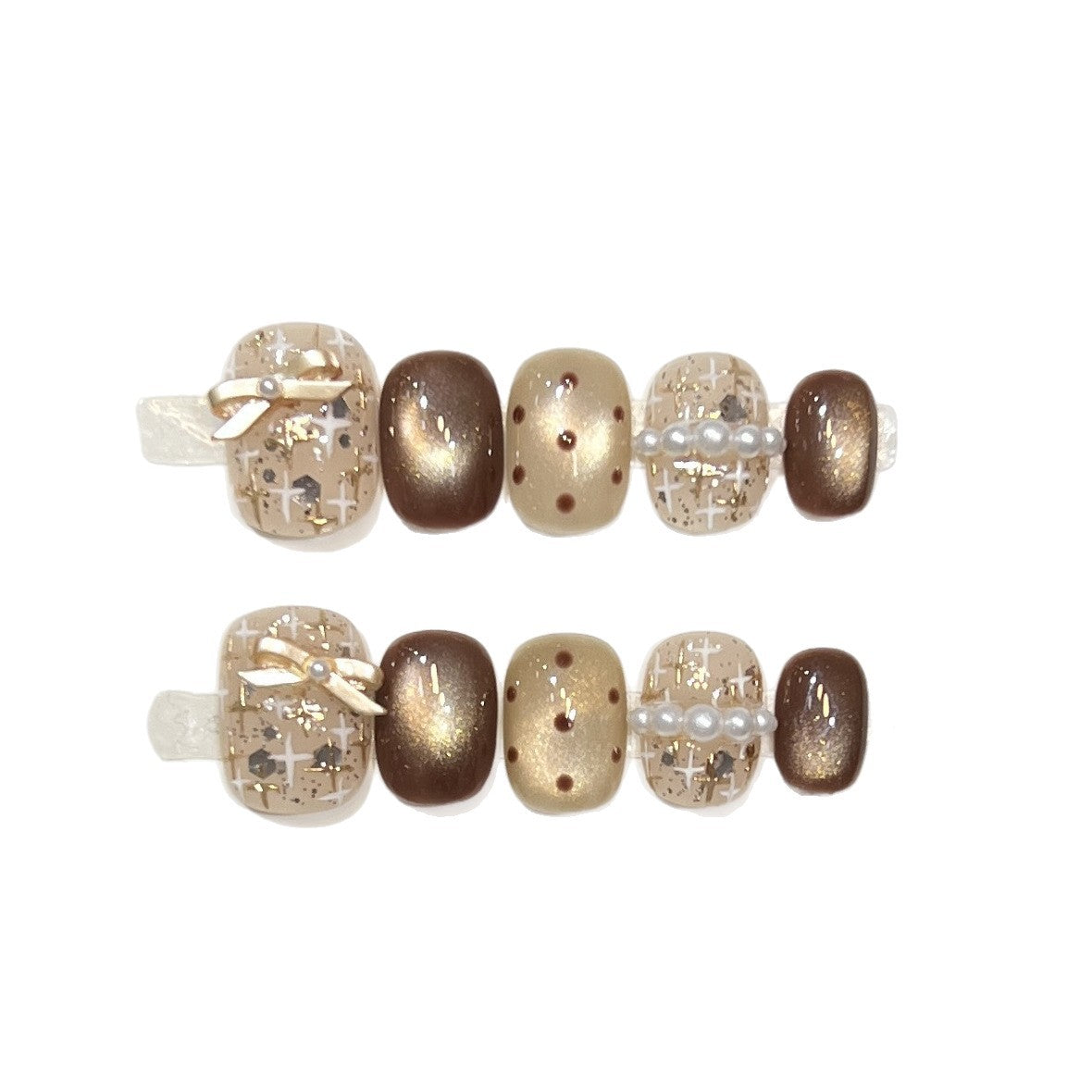 Decorative Press-On Nail Set with Pearl and Bow Accents Acalora