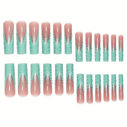 Artistic Long Press-On Nail Art Set with Textured Design Acalora