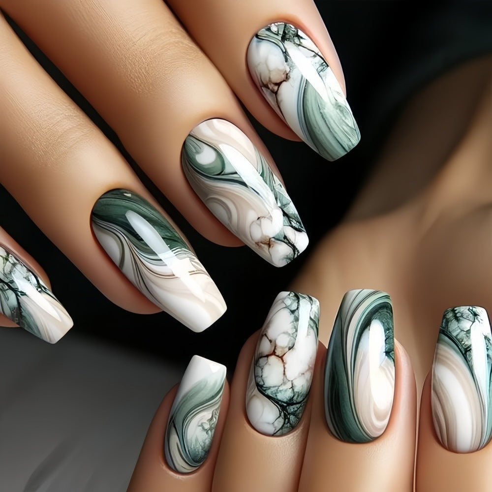 Artificial Nail Art Nails in elegant marble design Acalora
