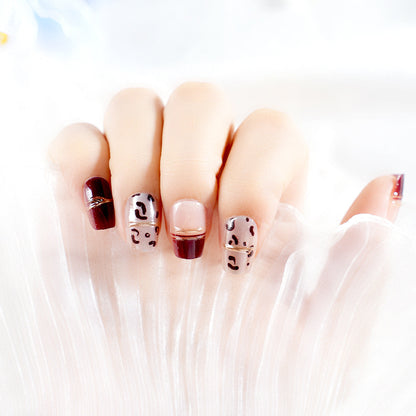 Artistic Press-On Nail Set with Leopard Design Acalora