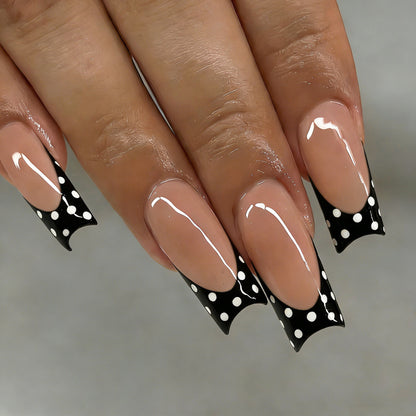 Elegant Polka Dot French Tip Press-On Nails Acalora