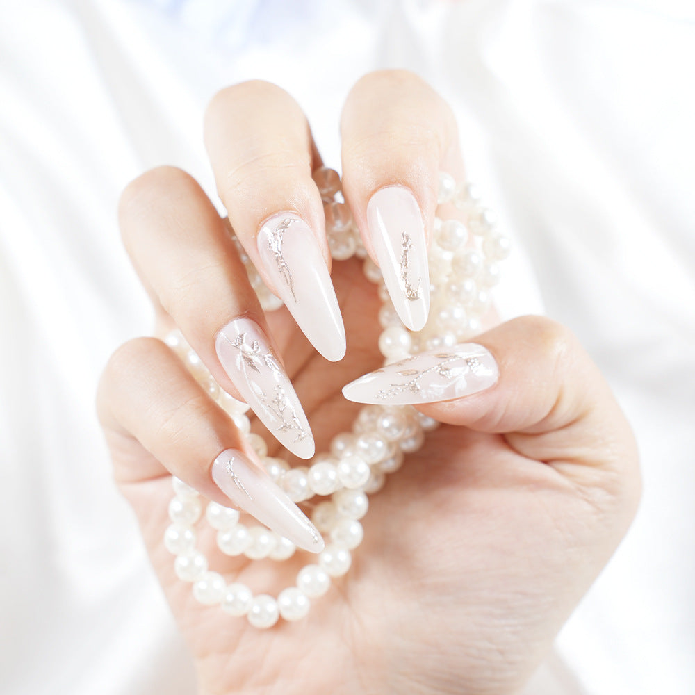 Elegant Floral Pointed Press-On Nail Set Acalora