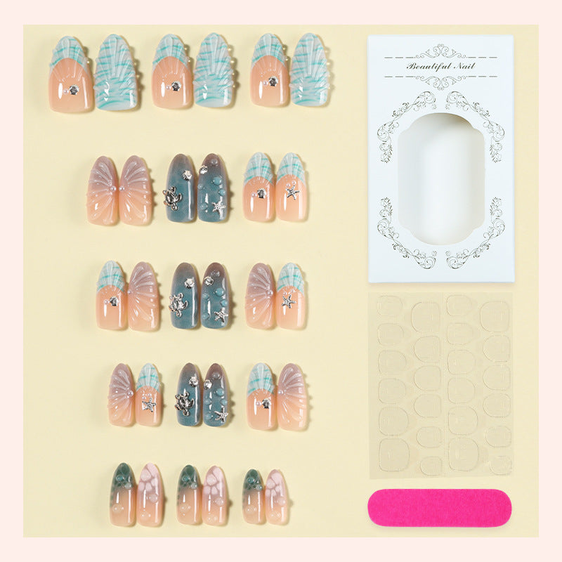 Artistic Press-On Nail Set with Decorative Elements Acalora