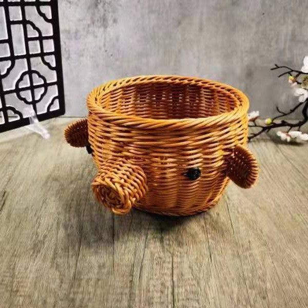 Decorative Woven Dog-Shaped Storage Basket Acalora