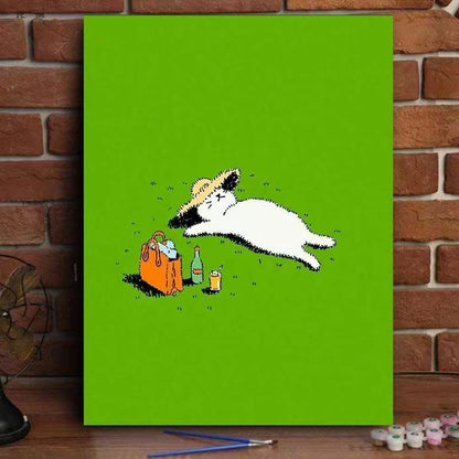 Whimsical Cat Watering Plants Canvas Art