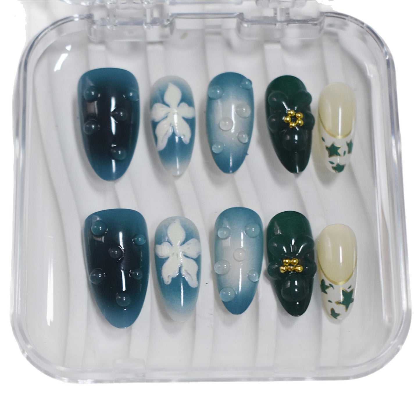 Decorative Press-On Nail Art with Floral Elements Acalora