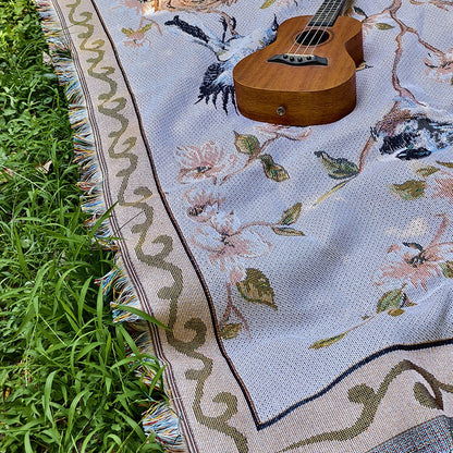 Artistic Floral Patterned Tapestry Throw Blanket