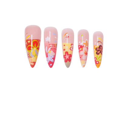 Artistic Floral Stiletto Press-On Nails Acalora