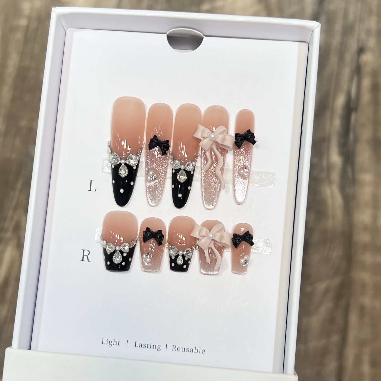 Glamorous Stiletto Press-On Nail Set with Decorative Bow and Gemstone Accents Acalora