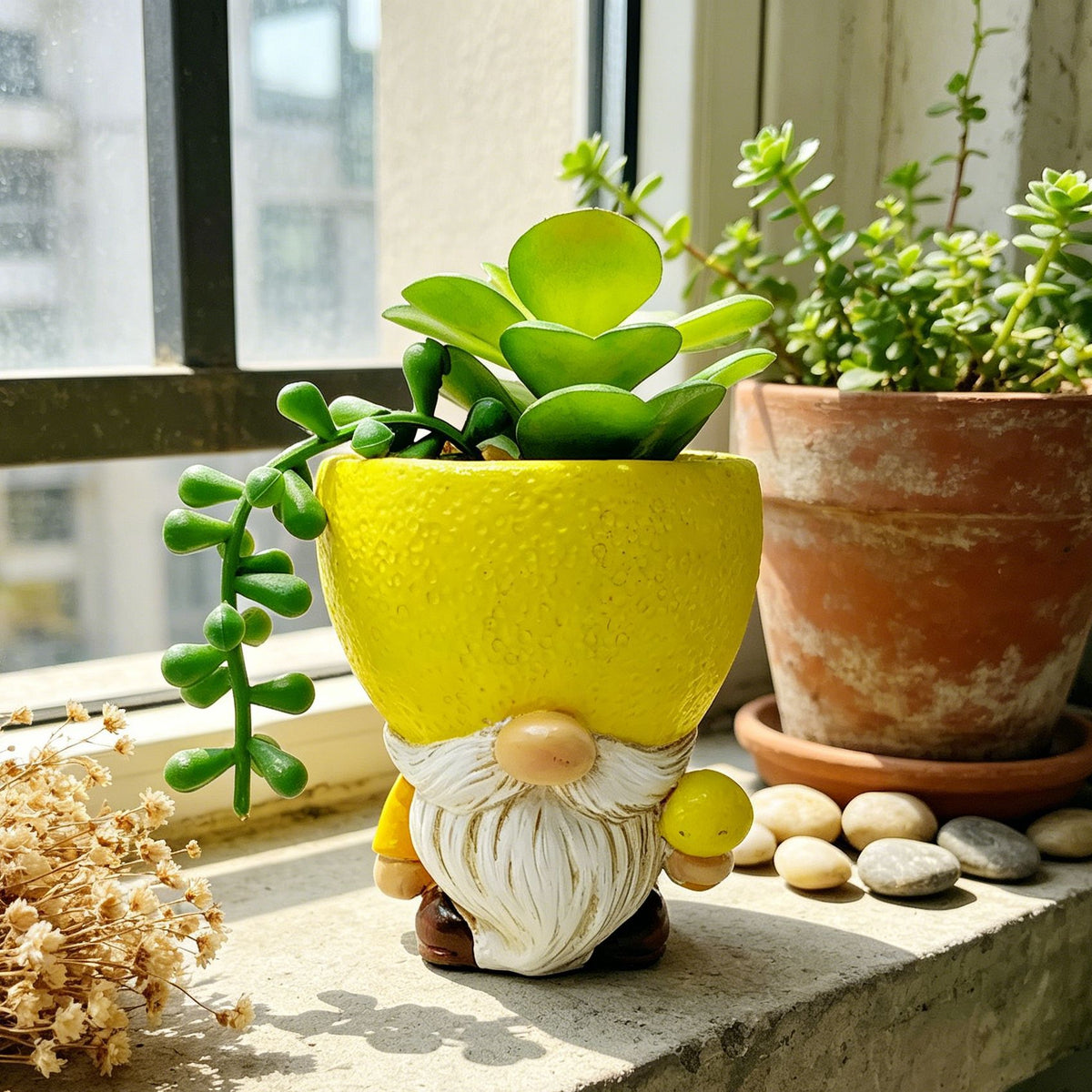 Original flower pot figure with gnome motif Acalora