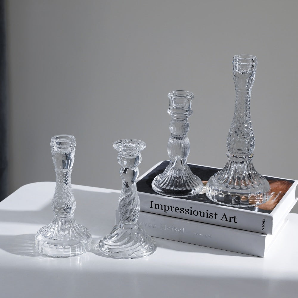 Tall Pressed Glass Decorative Candlestick Holder Acalora