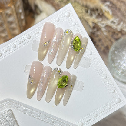 Chic Decorative Stiletto Press-On Nails with Gemstone Accents Acalora
