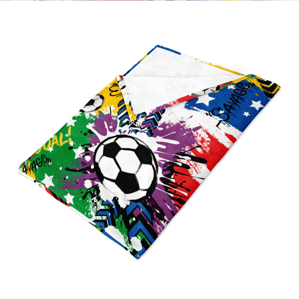 Unisex Soccer-Themed Fleece Blanket