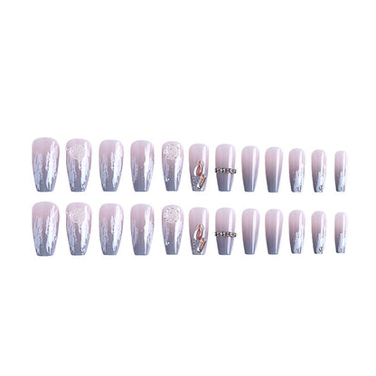 Artificial nail set with delicate rose and glitter decorations Acalora