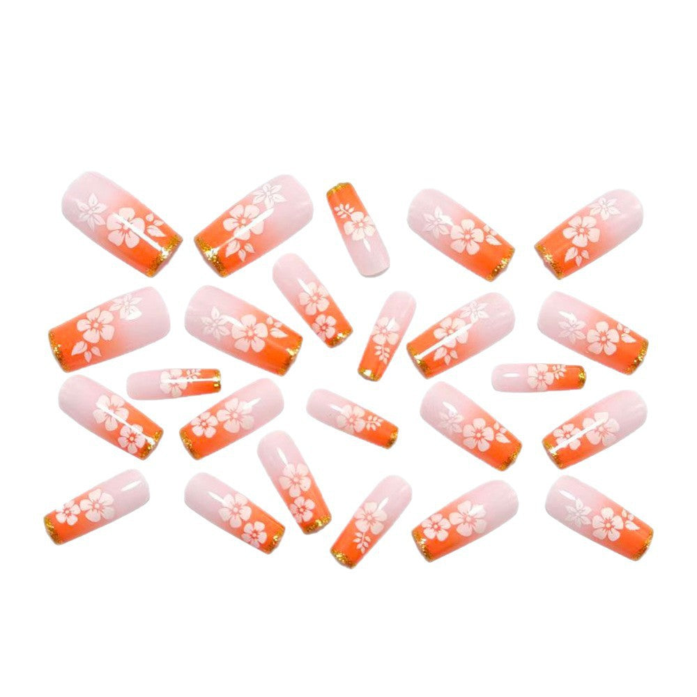 Artificial nails with tropical flower pattern and gradient Acalora