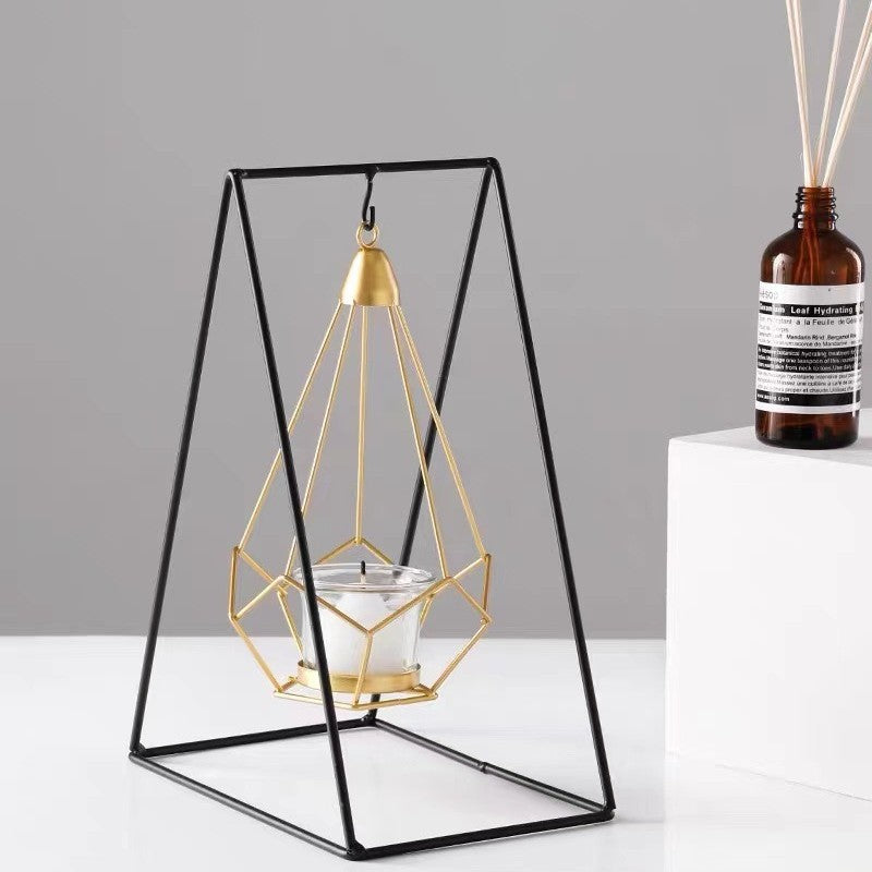 Decorative Geometric Hanging Tealight Candle Holder Set with Metal Stands and Glass Votives Acalora