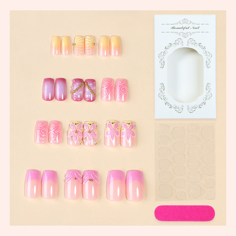 Premium Artistic Press-On Nail Set with Decorative Floral Elements Acalora