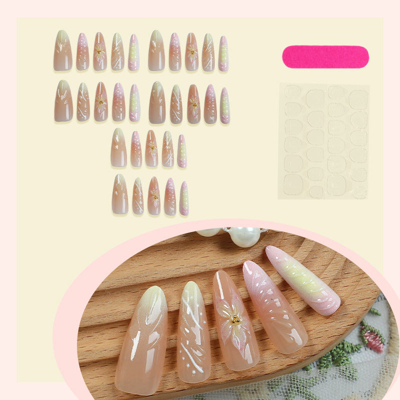 Floral Design Press-On Nail Set with Elegant Accents Acalora