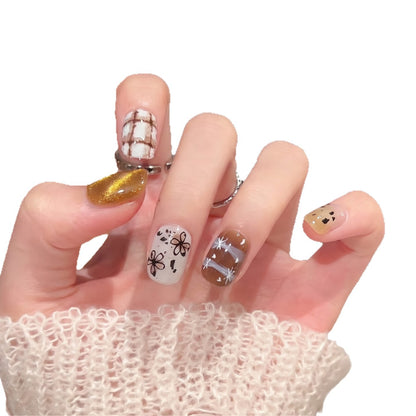 Artistic Press-On Nail Set with Unique Design Elements Acalora