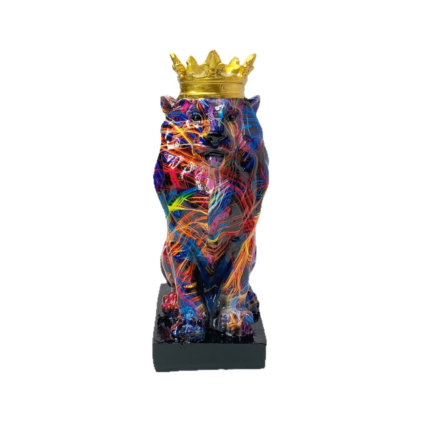 Colorful Lion Sculpture with Crown Acalora