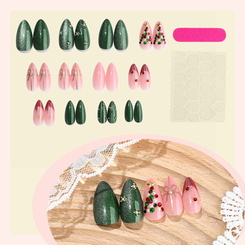 Holiday-Themed Press-On Nail Art Set with Decorative Christmas Elements Acalora
