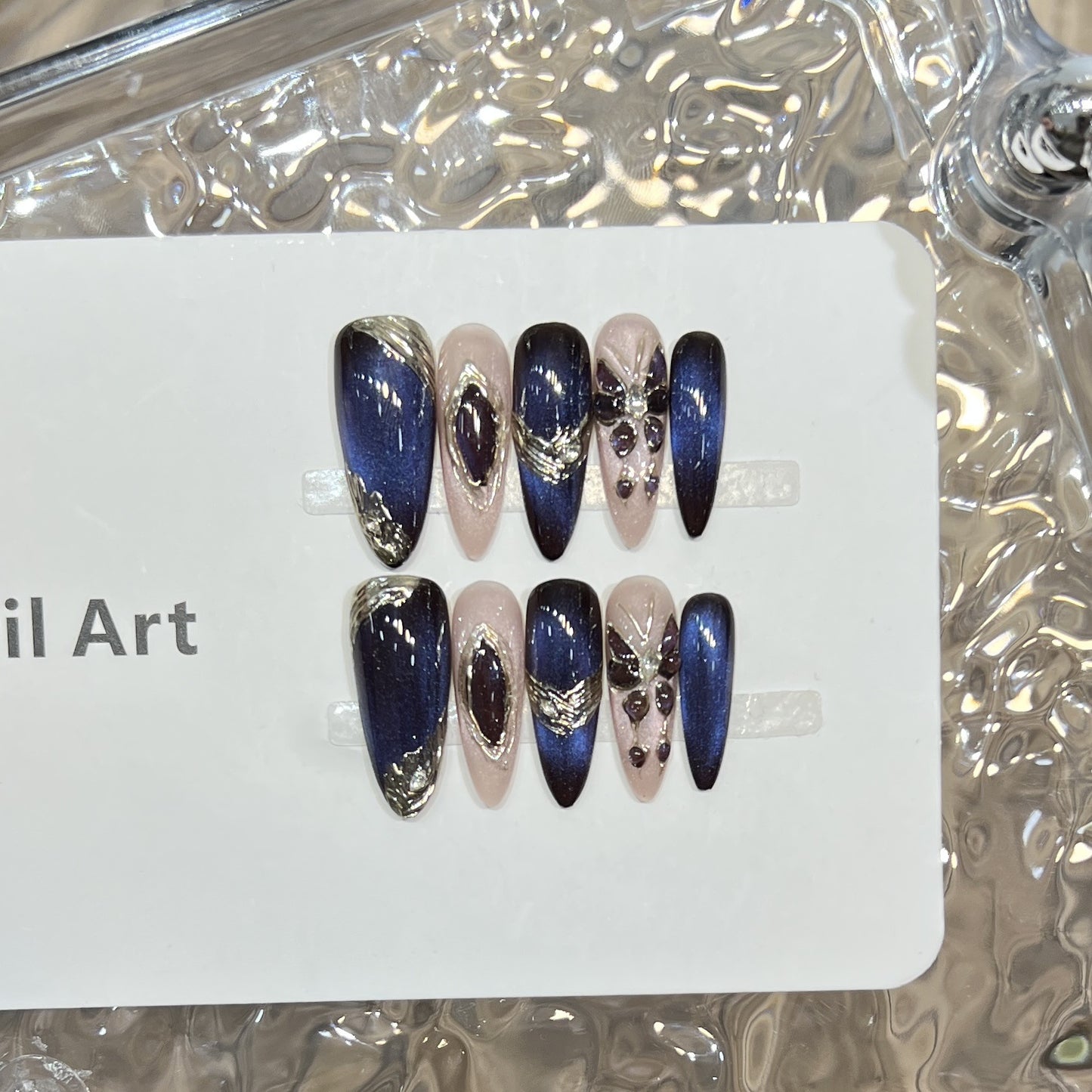 Elegant Stiletto Press-On Nail Art Set with Gemstone Accents Acalora