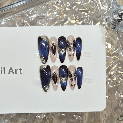 Elegant Stiletto Press-On Nail Art Set with Gemstone Accents Acalora