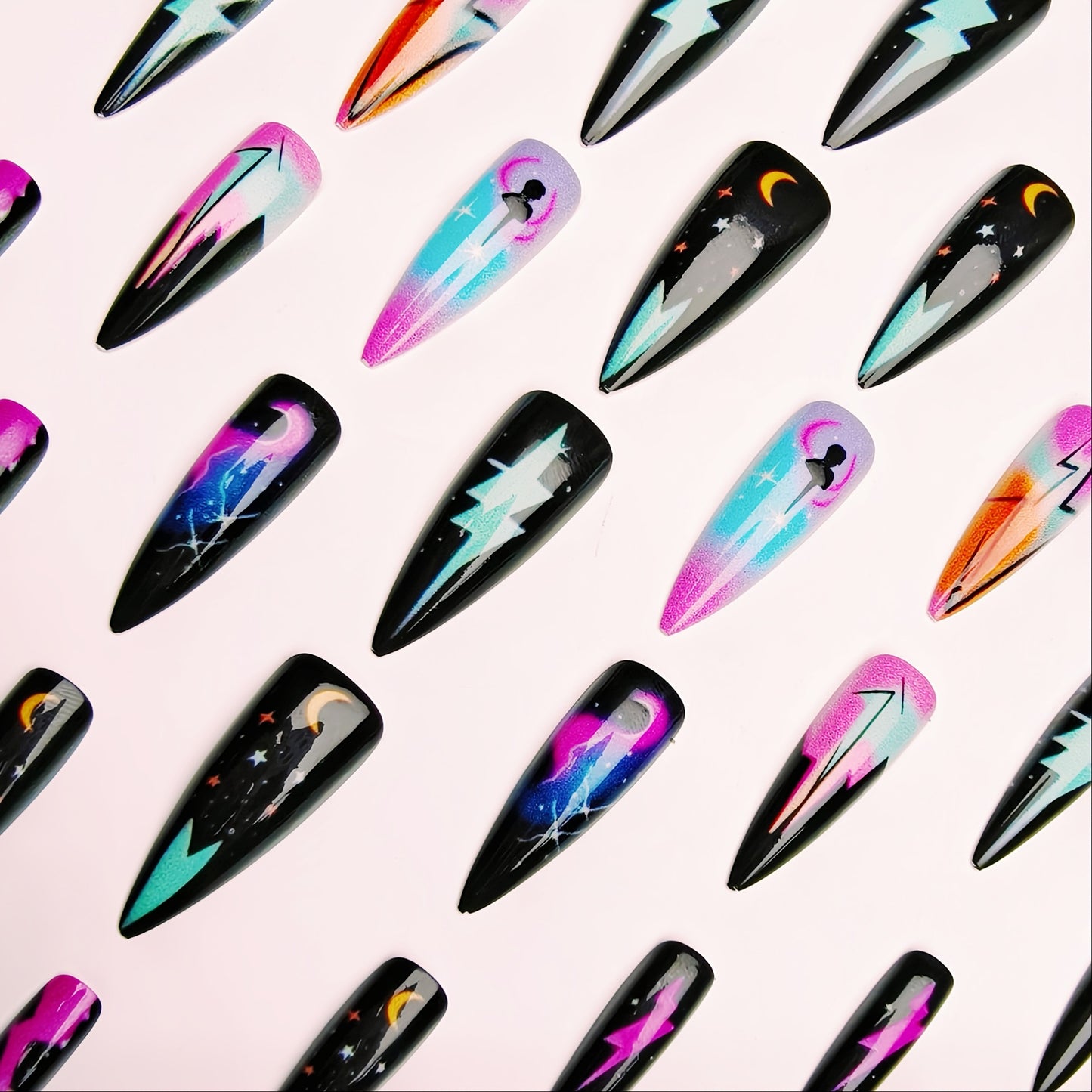 Cosmic Lightning Nail Art Acalora