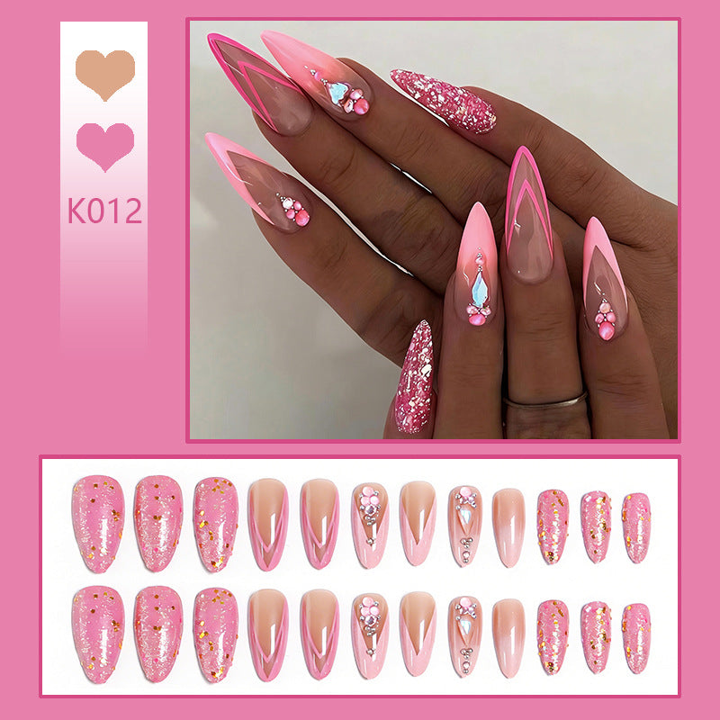 Artificial nail set with glamorous glitter and romantic flower decorations Acalora