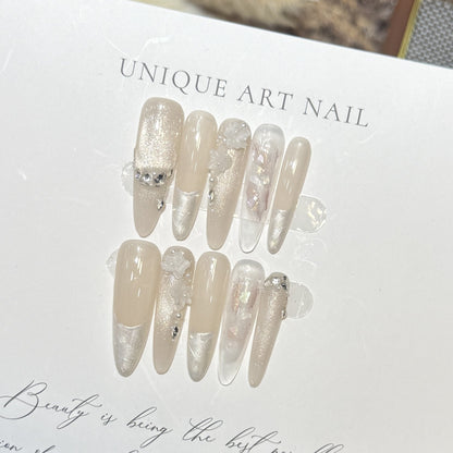 Artistic Long Press-On Nail Set with Elegant Floral Design Acalora