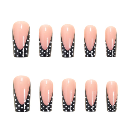 Elegant Polka Dot French Tip Press-On Nails Acalora