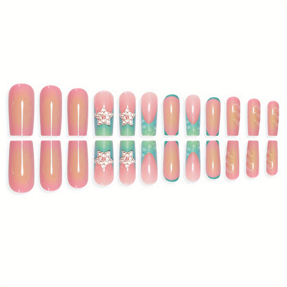Artistic Ombre Press-On Nails with Gemstone Accents Acalora
