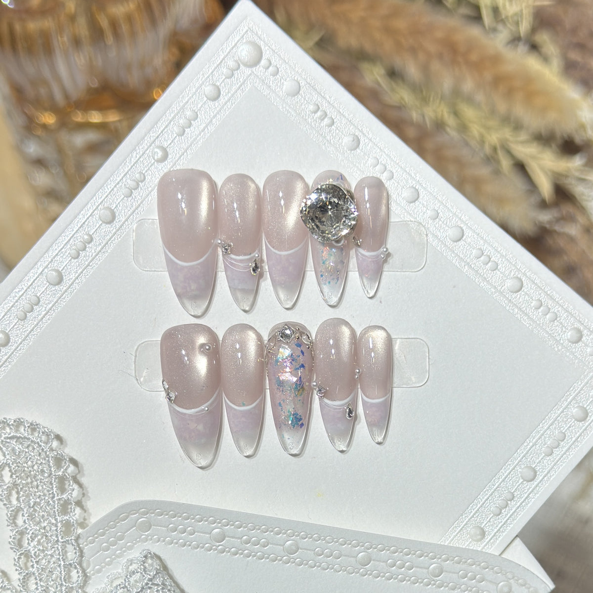 Glamorous Stiletto Press-On Nail Set with Crystal Embellishments Acalora