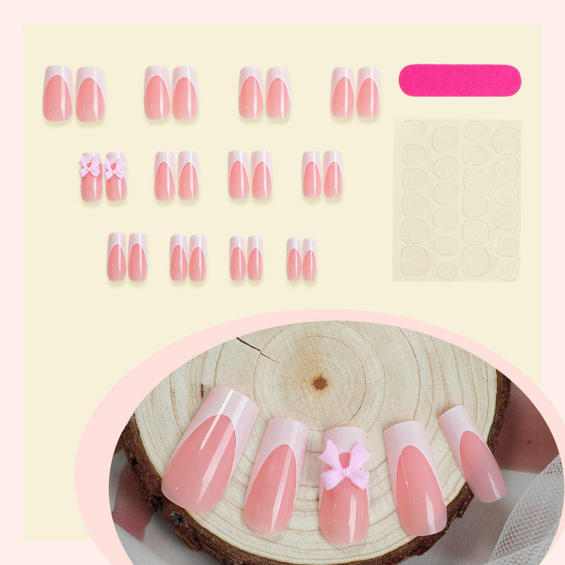 Decorative Press-On Nail Set with Elegant Bows Acalora