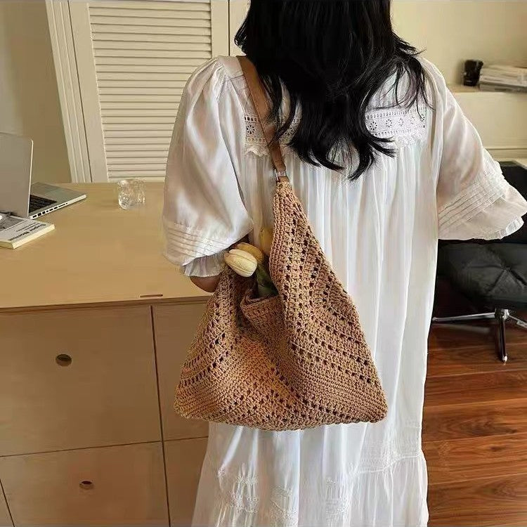 Handmade crochet bag with leather handle Skanto